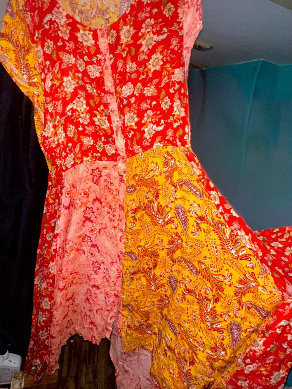 Red & Yellow Floral High-Low Women's Dress